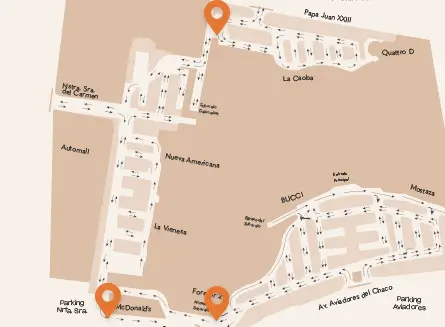 Mapa de rampas de conexión entre el Parking Aviadores y Nuestra Señora del Carmen