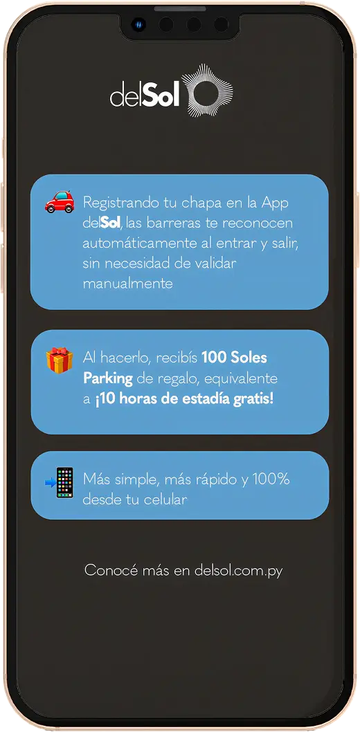 Mockup de la App delSol mostrando el módulo de Parking